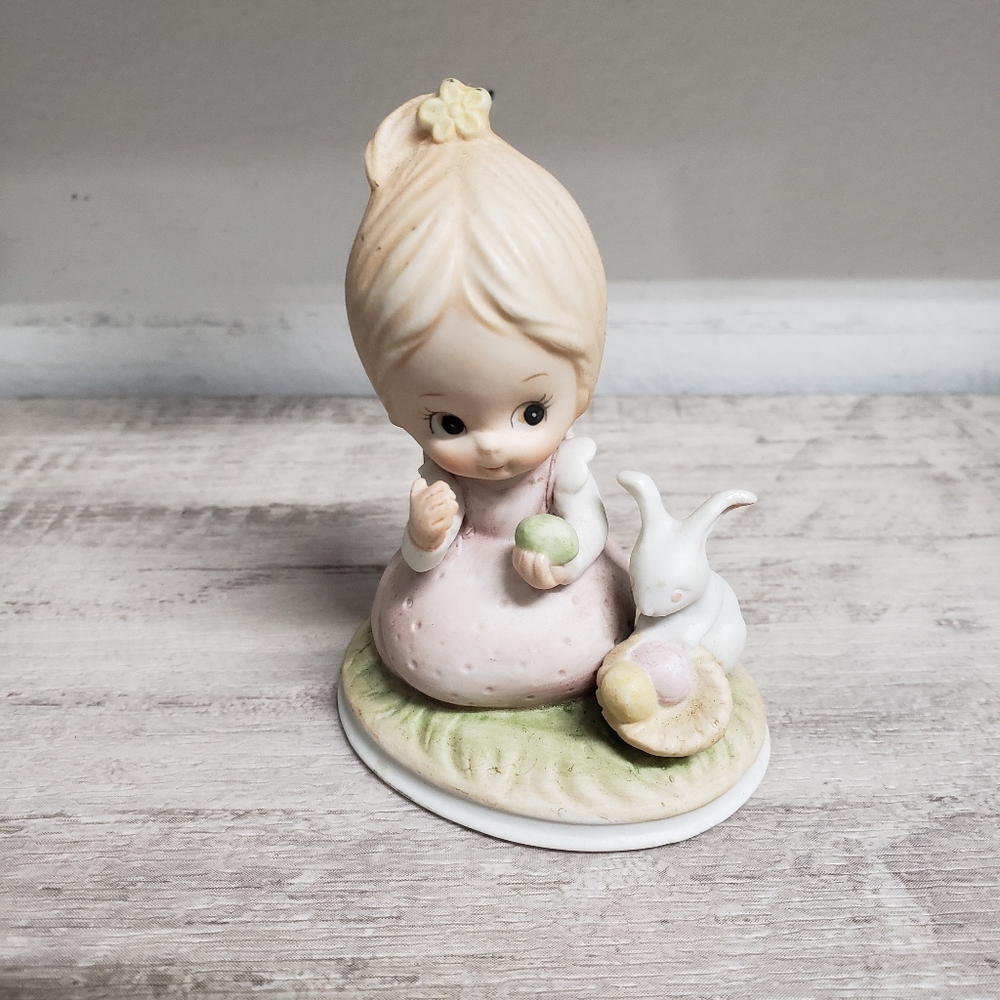 Vintage Lefton Girl with Duck Figurine Collectible Porcelain Hand Painted 03221